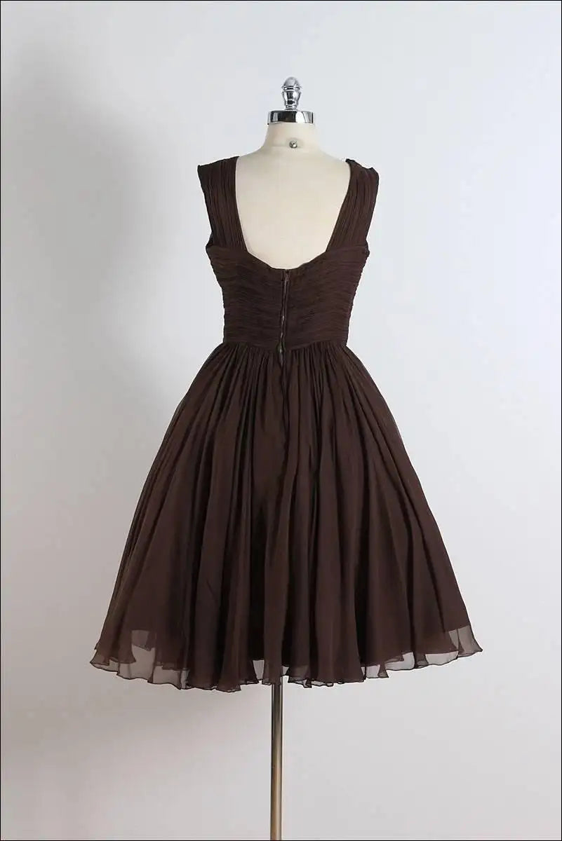 Unique chiffon retro short dark brown prom Dress Outfits For Girls, short cocktail dress