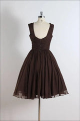 Unique chiffon retro short dark brown prom Dress Outfits For Girls, short cocktail dress