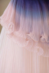Unique Pink Gradient Long Prom Dress Outfits For Girls, A-Line Strapless Evening Party Dress