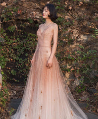 Unique Pink Tulle Long Prom Dress Outfits For Girls, Tulle Pink Evening Dress