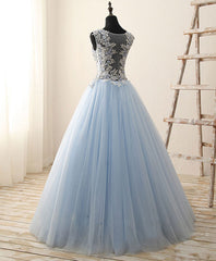 Unique Round Neck Tulle Lace Long Prom Dress Outfits For Girls, Long Evening Dress