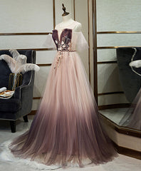 Unique Tulle Round Neck Lace Long Prom Dress Outfits For Women Tulle Evening Dress