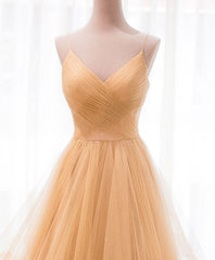 Unique V Neck Tulle A-Line Long Prom Dress Outfits For Women Tulle Formal Dress