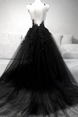 V Neck Black Lace Prom Dresses For Black girls For Women, Black V Neck Lace Formal Graduation Dresses