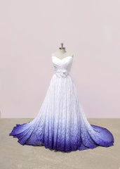 White and Purple Sweetheart Lace Prom Dress Outfits For Girls, Ombre Prom Dresses For Black girls with Flowers