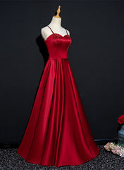 Wine Red Satin Beaded Sweetheart Party Dress Outfits For Girls, A-line Wine Red Prom Dress