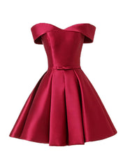 Wine Red Satin Handmade Knee Length Party Dress Outfits For Girls, Short Prom Dress