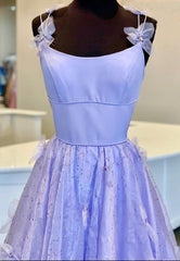 Purple Tulle Long A-Line Prom Dresses, Pink Evening Dresses